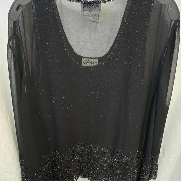J Kara 2Pc Black Shimmer Beaded Sexy chiffon Jacket & Cami Top Glam 2X VTG